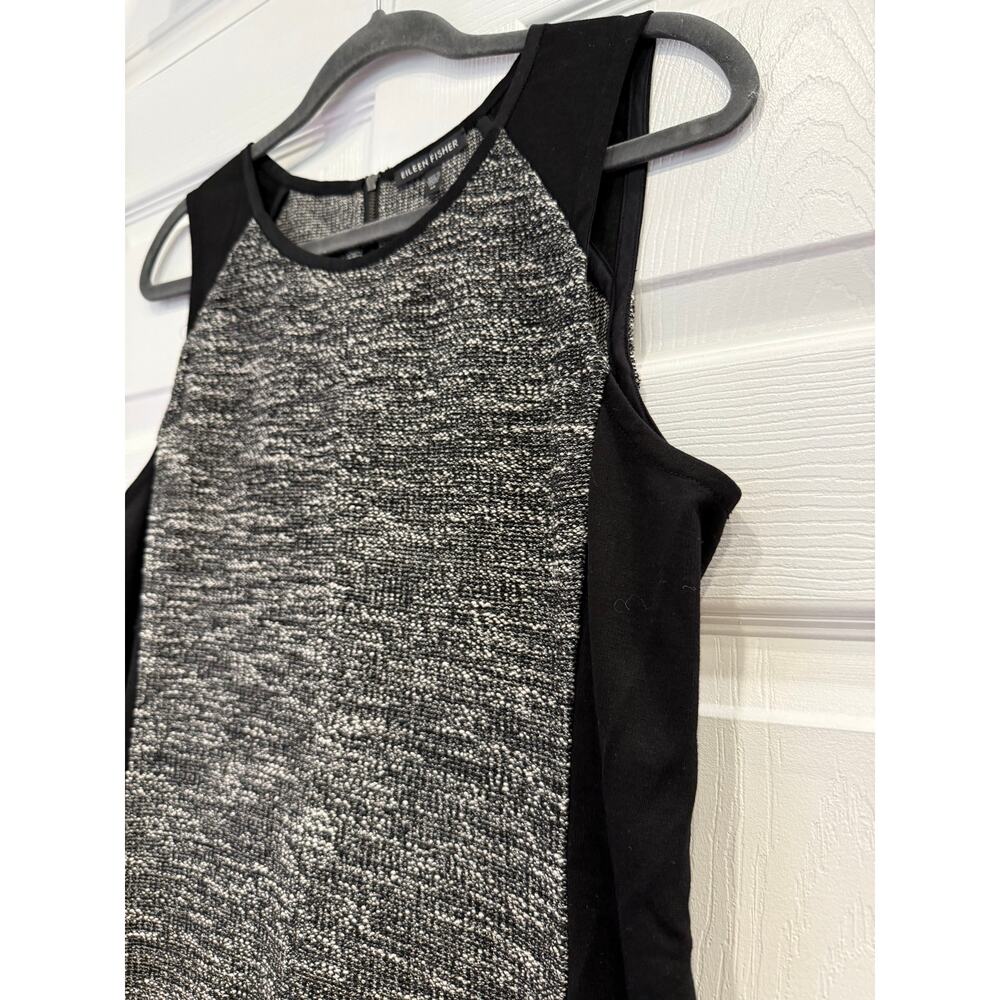 Eileen Fisher Sleeveless Tweed Dress Womens M Colorblock Gray Black Sheath - Picture 3 of 6
